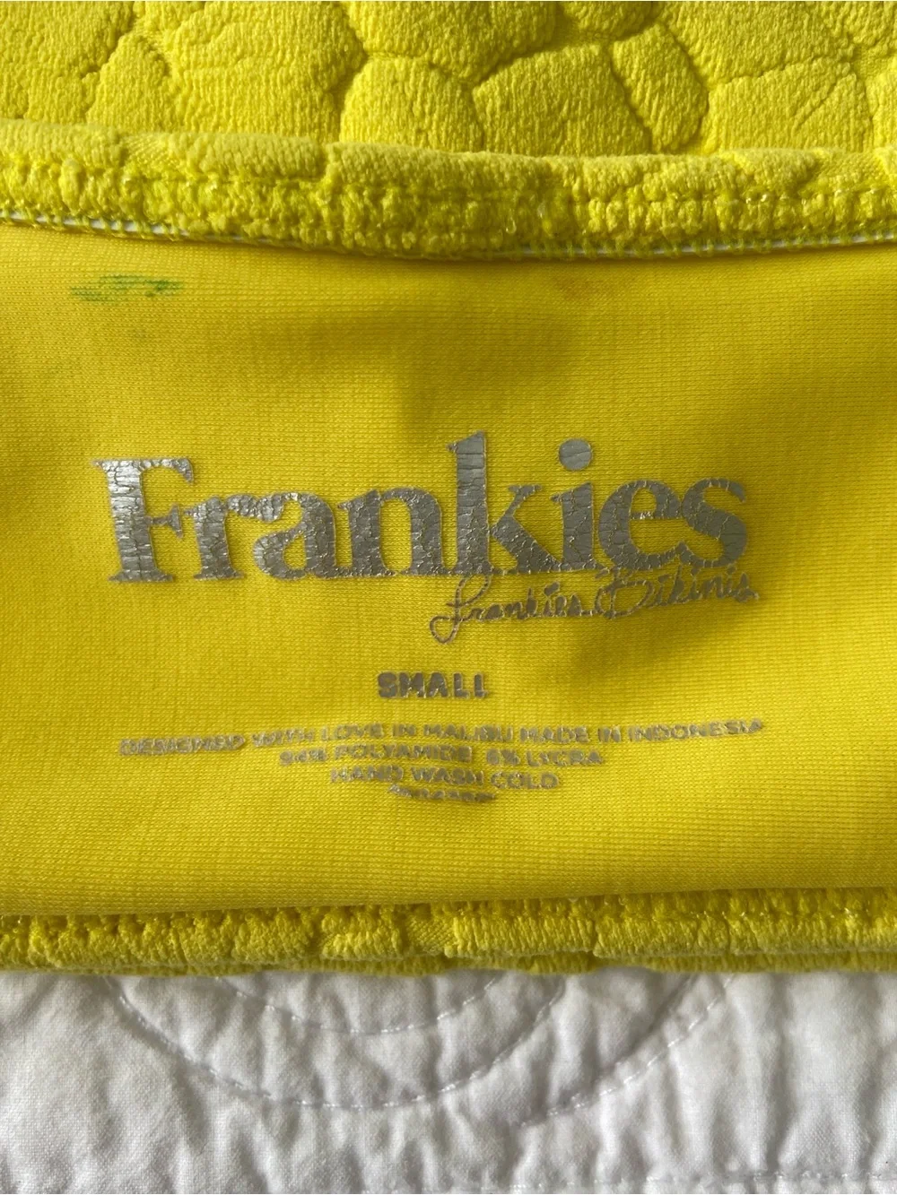 Frankies Bikinis Bandeau Bikini Top Bright Yellow Textured Floral Small